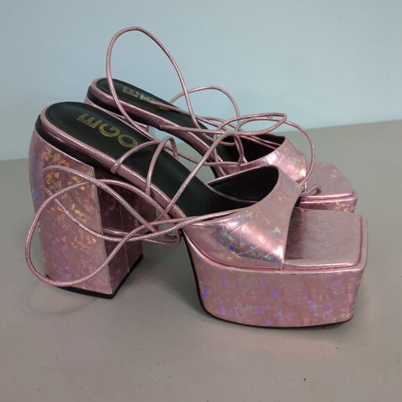 Ego Declan chunky platform heel sandals pink metallic us 10 uk 8 lace up - Picture 2 of 5